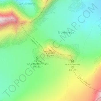 Topografisk kort Mutthorn, højde, terræn