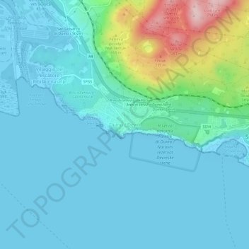 Topografisk kort Duino, højde, terræn
