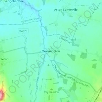 Topografisk kort Wormington, højde, terræn
