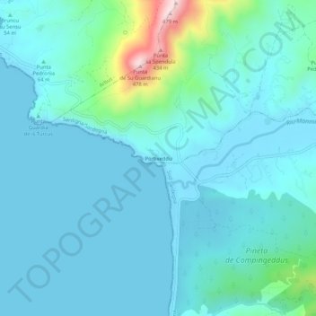 Topografisk kort Portixeddu, højde, terræn