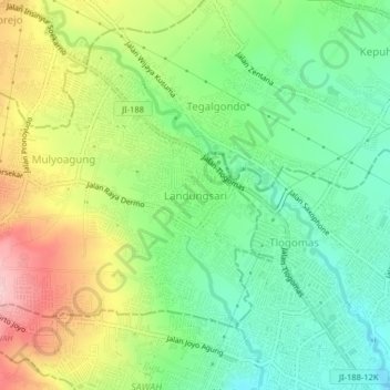 Topografisk kort Landungsari, højde, terræn