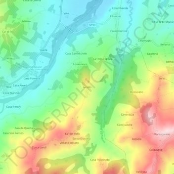 Topografisk kort Arcello, højde, terræn
