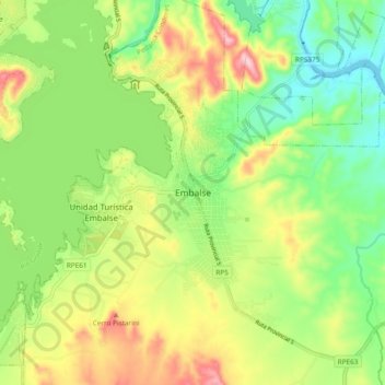 Topografisk kort Embalse, højde, terræn