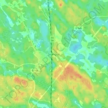 Topografisk kort Strångsjö, højde, terræn