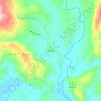 Topografisk kort Palawa', højde, terræn