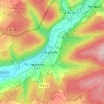 Topografisk kort Rupboden, højde, terræn