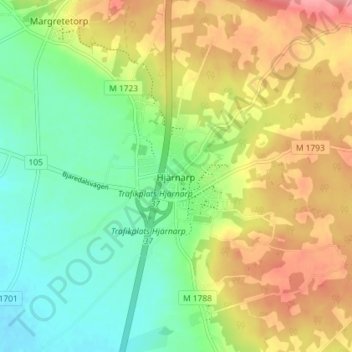 Topografisk kort Hjärnarp, højde, terræn