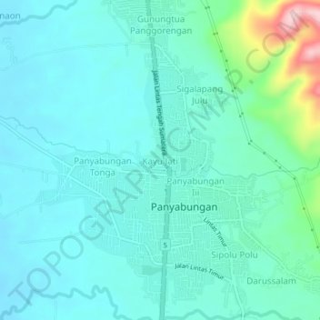 Topografisk kort Kayu Jati, højde, terræn
