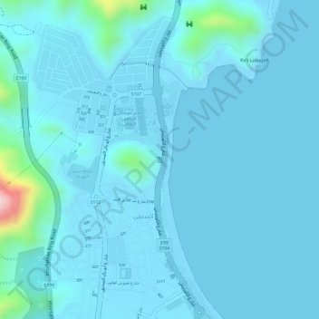 Topografisk kort khorfakkan waterfall, højde, terræn