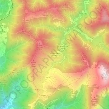 Topografisk kort Acquafredda Superiore, højde, terræn