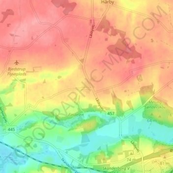 Topografisk kort Forlev, højde, terræn