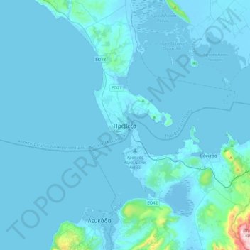 Topografisk kort Preveza, højde, terræn