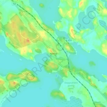 Topografisk kort Vrena, højde, terræn