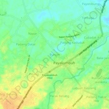 Topografisk kort Bunian, højde, terræn