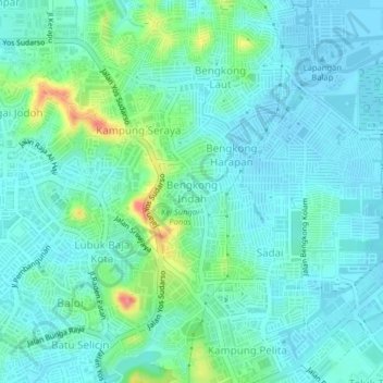 Topografisk kort Bengkong Indah, højde, terræn