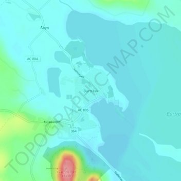 Topografisk kort Burträsk, højde, terræn