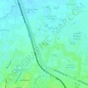 Topografisk kort Muktiwari, højde, terræn