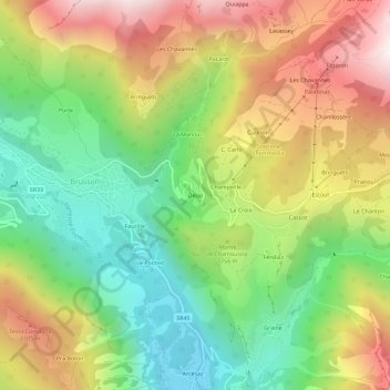 Topografisk kort Delaz Inferiore, højde, terræn