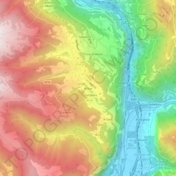 Topografisk kort di Qua, højde, terræn