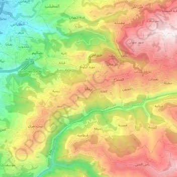 Topografisk kort Broumana, højde, terræn