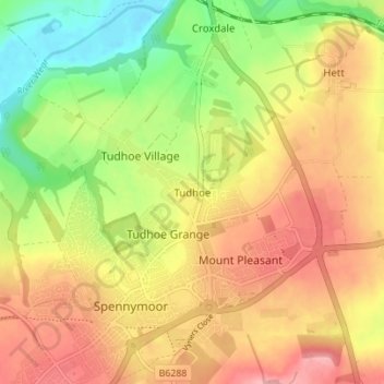 Topografisk kort Tudhoe, højde, terræn