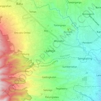 Topografisk kort Junrejo, højde, terræn