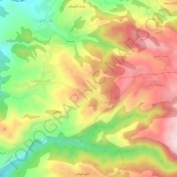 Topografisk kort كورت, højde, terræn