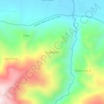 Topografisk kort Ranteleda, højde, terræn