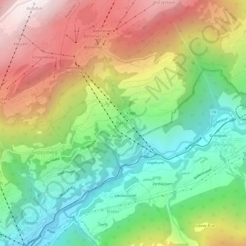 Topografisk kort Betten, højde, terræn