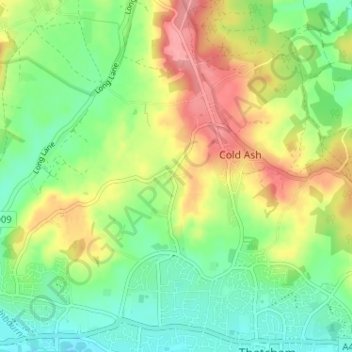 Topografisk kort Ashmore Green, højde, terræn