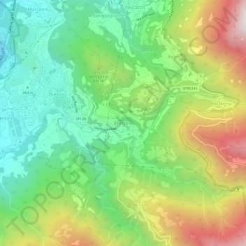 Topografisk kort Prestine, højde, terræn