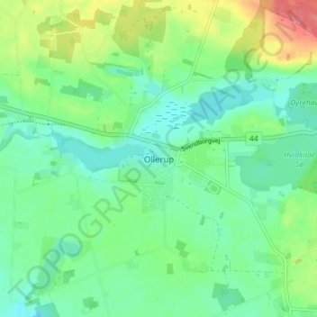 Topografisk kort Ollerup, højde, terræn