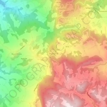 Topografisk kort Botteghino, højde, terræn