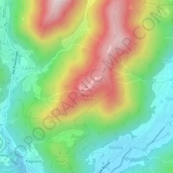 Topografisk kort Monte Megna, højde, terræn