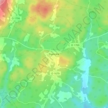Topografisk kort Dannike, højde, terræn