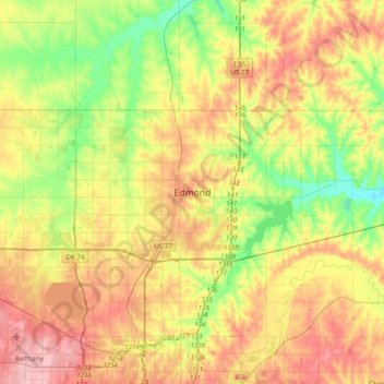 Topografisk kort Edmond, højde, terræn