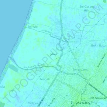 Topografisk kort Jawa, højde, terræn