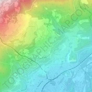 Topografisk kort Venthône, højde, terræn