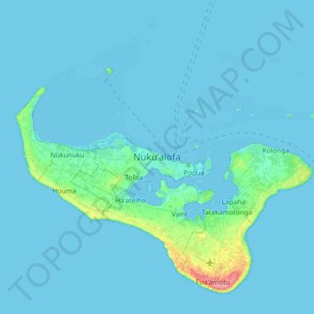 Topografisk kort Nuku'alofa, højde, terræn