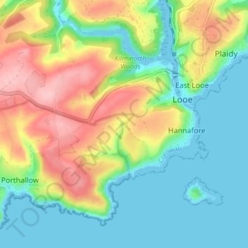 Topografisk kort Portlooe, højde, terræn