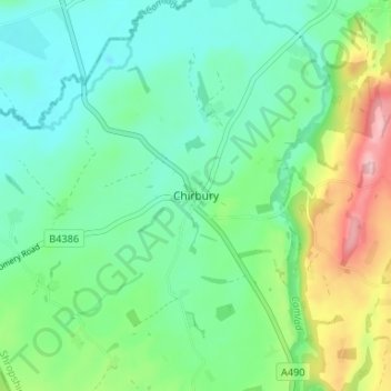 Topografisk kort Chirbury, højde, terræn