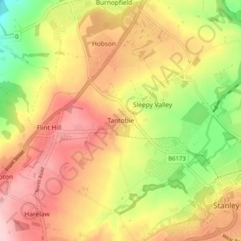 Topografisk kort Tantobie, højde, terræn