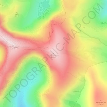 Topografisk kort Snældansfjall, højde, terræn