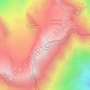 Topografisk kort Piz Medel, højde, terræn