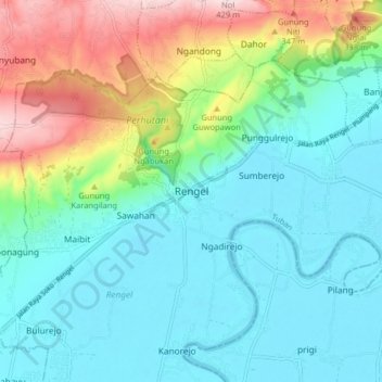 Topografisk kort Rengel, højde, terræn