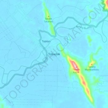 Topografisk kort Tobadak, højde, terræn
