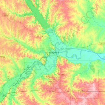 Topografisk kort Manhattan, højde, terræn
