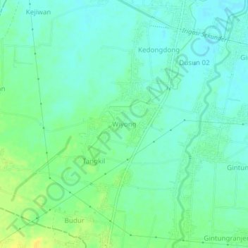 Topografisk kort Wiyong, højde, terræn