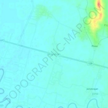 Topografisk kort Mayahan, højde, terræn