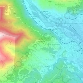Topografisk kort Giaudrone, højde, terræn